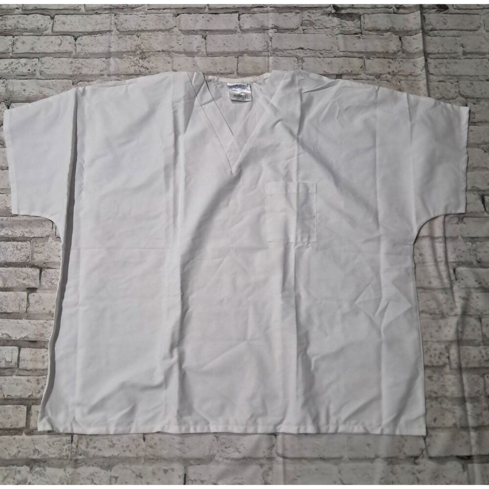 Fundamentals by White Swan Scrub Top Unisex 3XL White V-Neck Front Pocket